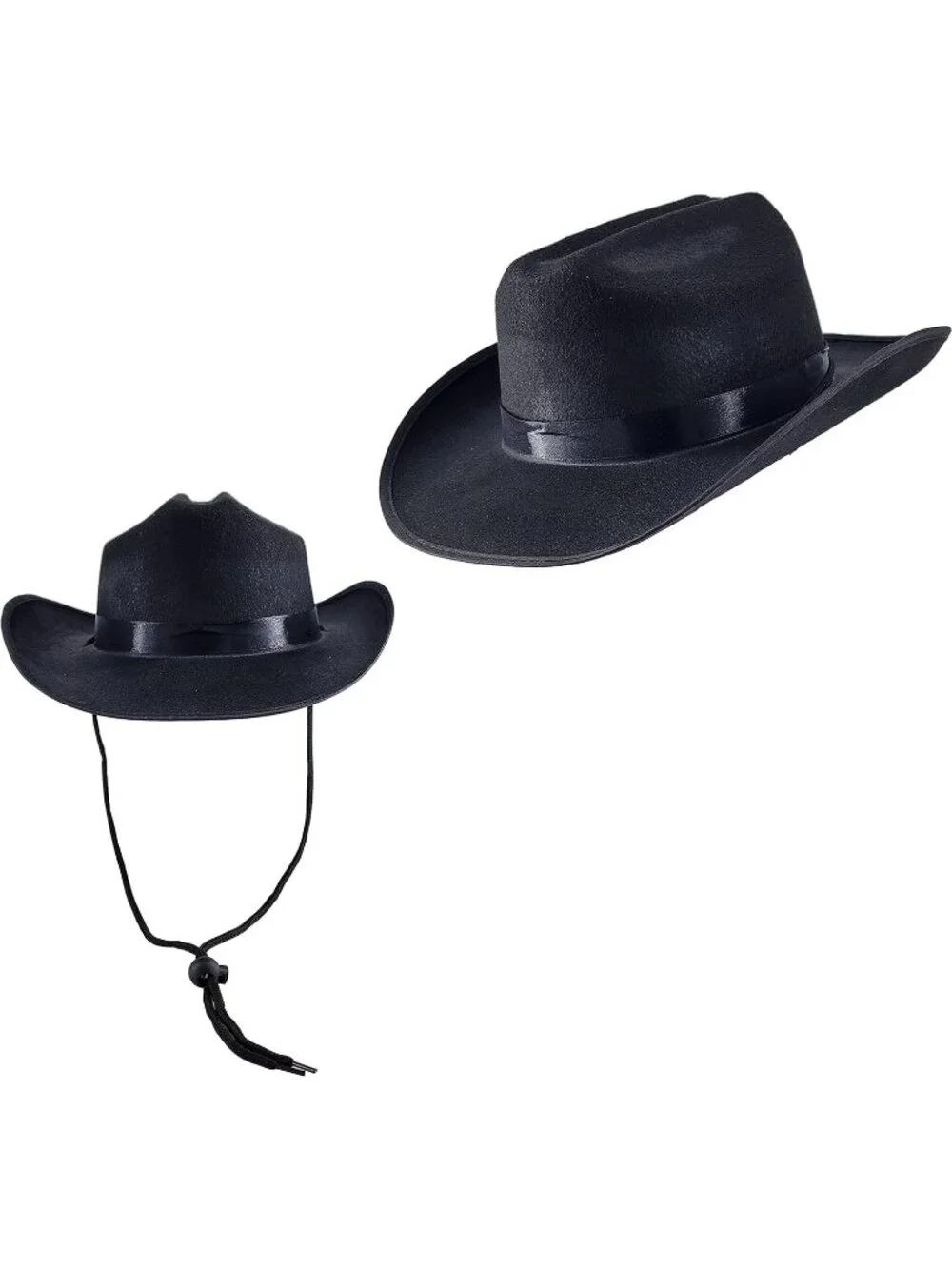 Kids Black Fabric Felt Costume Strap Western Cowboy Hat 22 Circumference